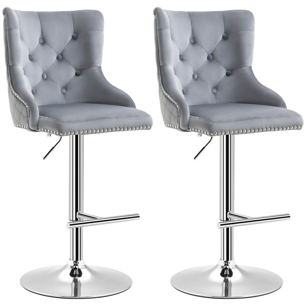 Set di 2 sgabelli da bar, regolabili altezza, girevoli, acciaio, grigio, 46x55x123 cm