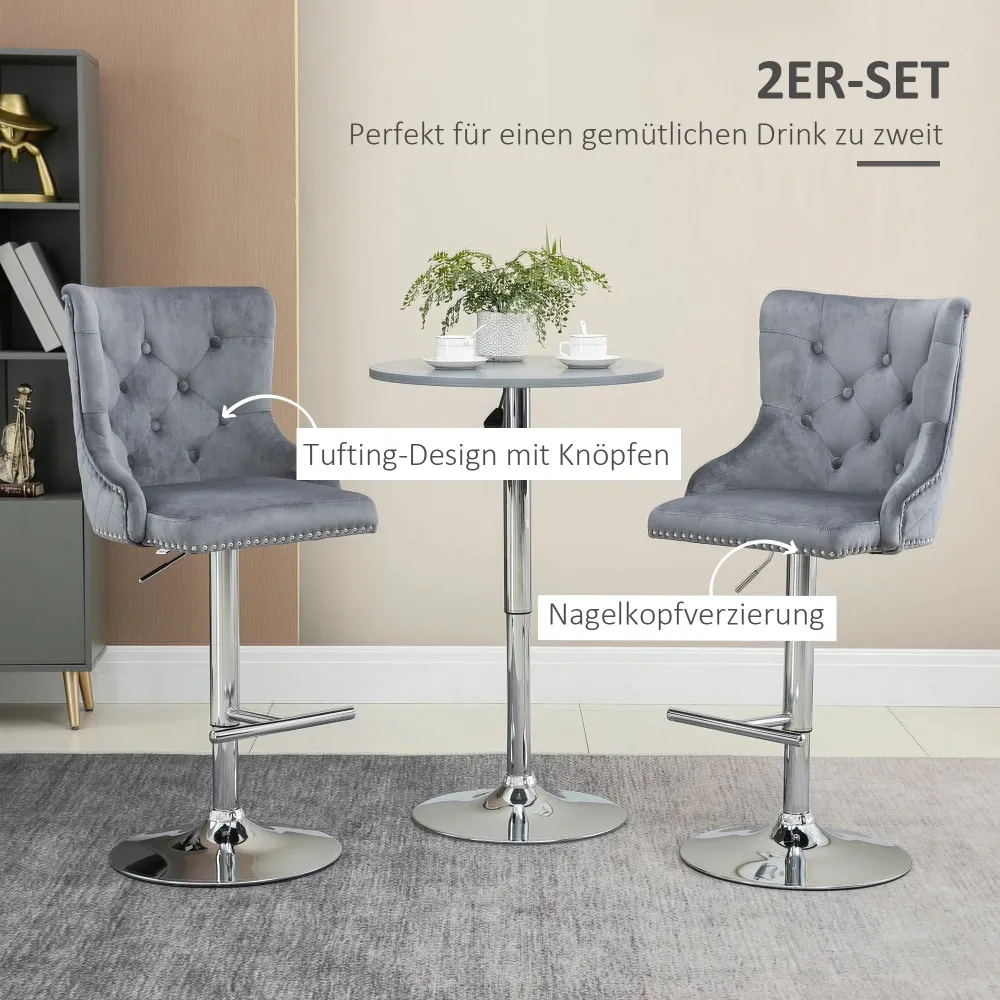 Set di 2 sgabelli da bar, regolabili altezza, girevoli, acciaio, grigio, 46x55x123 cm