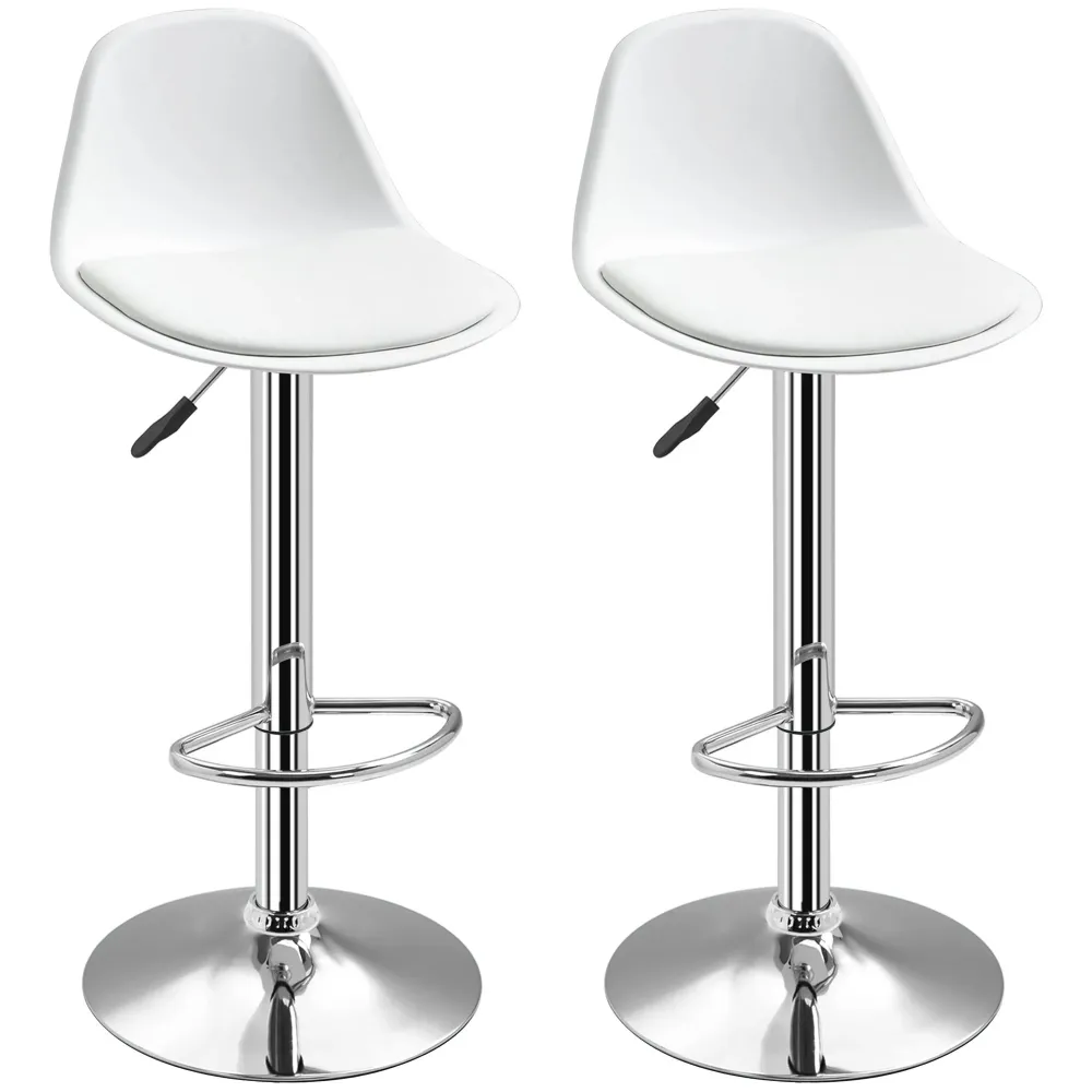 Set di 2 sgabelli da bar, regolabili altezza, girevoli, similpelle, bianco, 40x42x82-104 cm