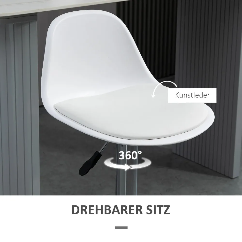 Set di 2 sgabelli da bar, regolabili altezza, girevoli, similpelle, bianco, 40x42x82-104 cm