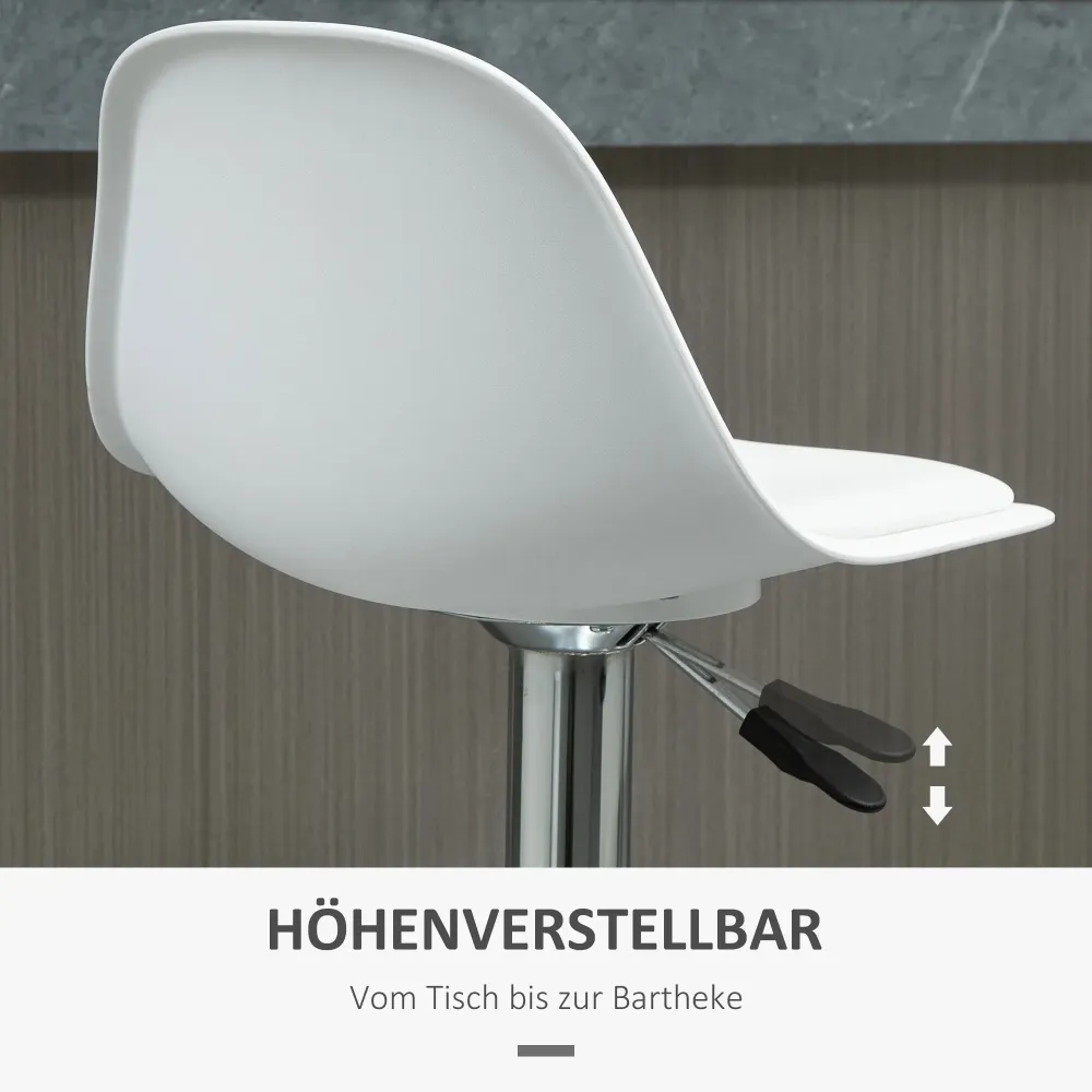 Set di 2 sgabelli da bar, regolabili altezza, girevoli, similpelle, bianco, 40x42x82-104 cm