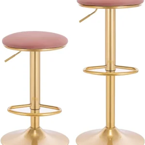 Set di 2 sgabelli da bar, sedia da bar con poggiapiedi, altezza regolabile, sgabello da bancone, rosa