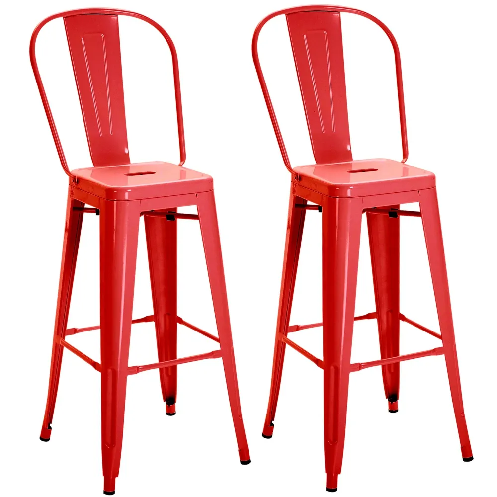 Set 2 Sgabelli da Bar Stile Industriale Schienale Rimovibile 44x49x116 cm Metallo Rosso