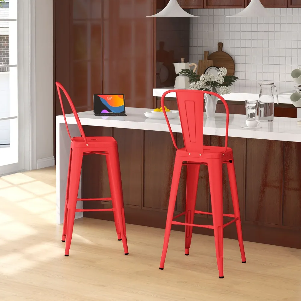 Set 2 Sgabelli da Bar Stile Industriale Schienale Rimovibile 44x49x116 cm Metallo Rosso