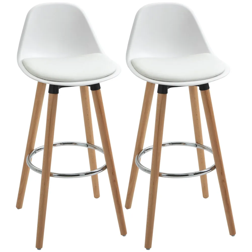 Set 2 Sgabelli da Bar Stile Nordico con Cuscino e Gambe Legno Bianco