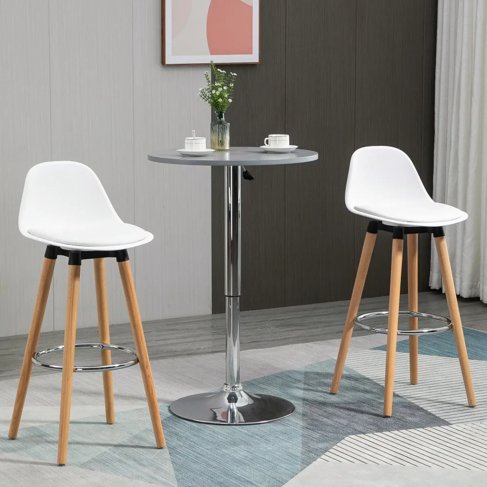 Set 2 Sgabelli da Bar Stile Nordico con Cuscino e Gambe Legno Bianco
