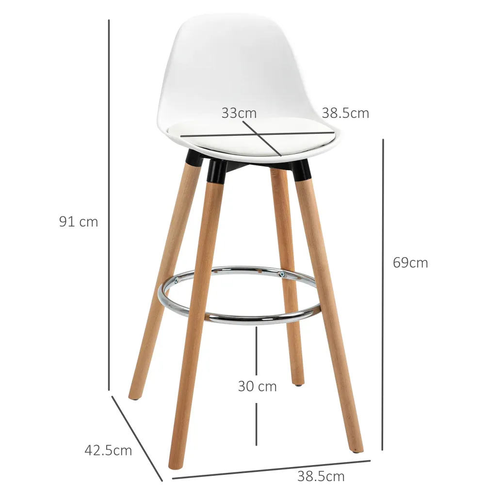 Set 2 Sgabelli da Bar Stile Nordico con Cuscino e Gambe Legno Bianco