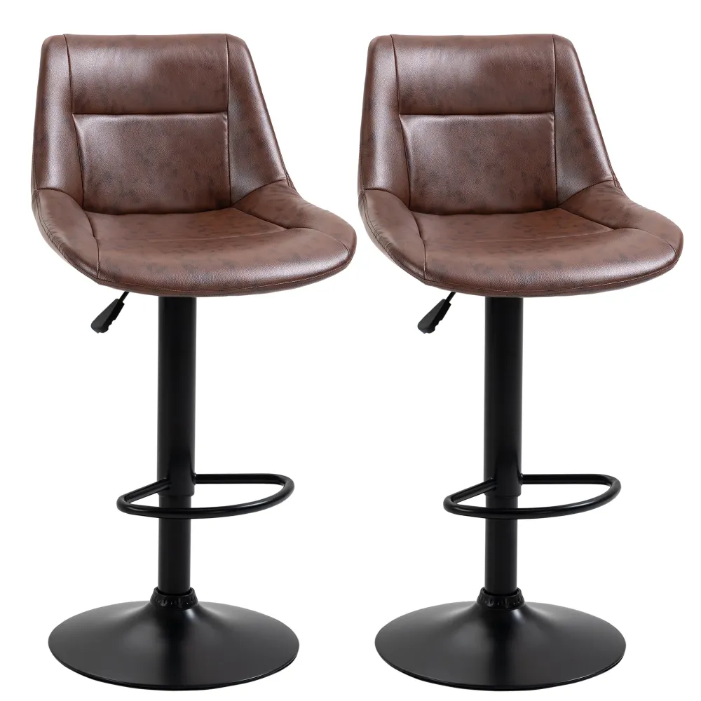 Set 2 Sgabelli da Bar Vintage 46,5x50x88-108 cm Seduta Finta Pelle Marrone