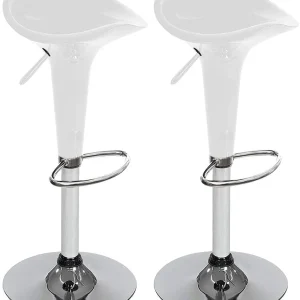 Set 2 Sgabelli Cucina Regolabile Acciaio e ABS Sgabello Girevole Bianco Casa Bar