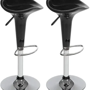 Set 2 Sgabelli Cucina Regolabile Acciaio e ABS Sgabello Girevole Nero Casa Bar
