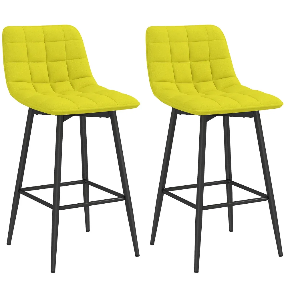 Set 2 Sgabelli da Cucina Stile Nordico 45x47x84 cm Tessuto Effetto Velluto Giallo