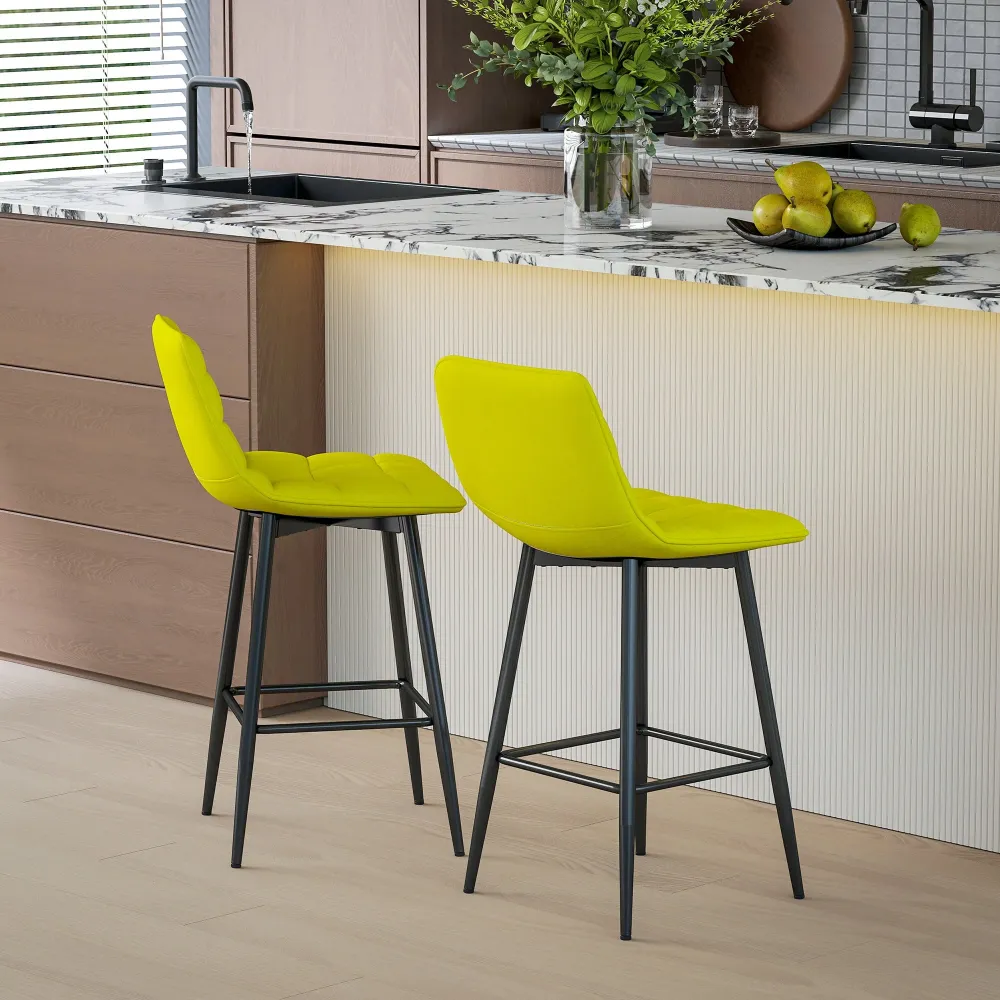 Set 2 Sgabelli da Cucina Stile Nordico 45x47x84 cm Tessuto Effetto Velluto Giallo