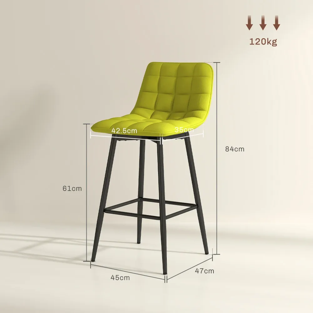 Set 2 Sgabelli da Cucina Stile Nordico 45x47x84 cm Tessuto Effetto Velluto Giallo