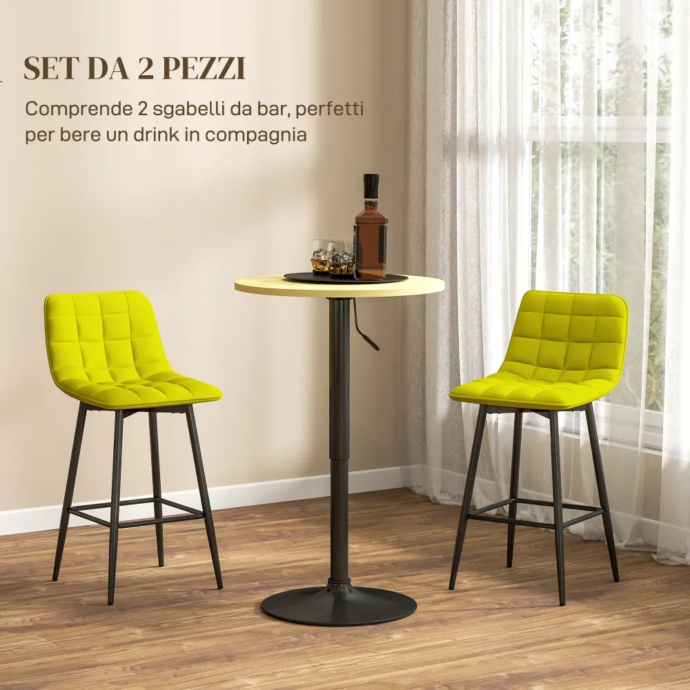 Set 2 Sgabelli da Cucina Stile Nordico 45x47x84 cm Tessuto Effetto Velluto Giallo