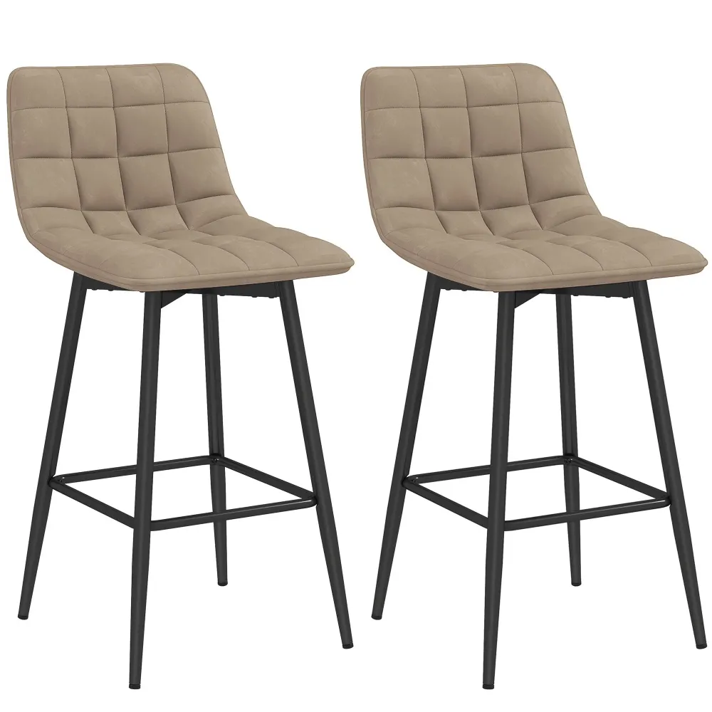 Set 2 Sgabelli da Cucina Stile Nordico 45x47x84 cm Tessuto Effetto Velluto e Metallo Marrone