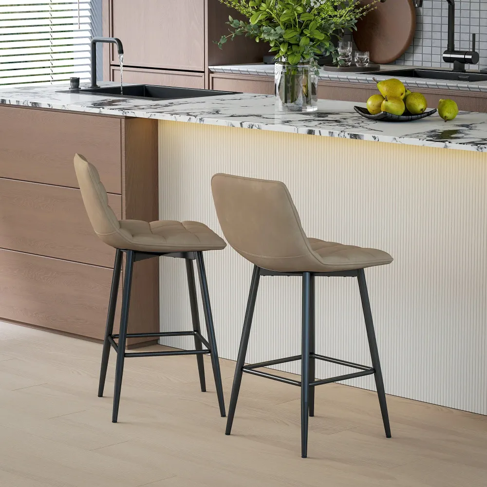 Set 2 Sgabelli da Cucina Stile Nordico 45x47x84 cm Tessuto Effetto Velluto e Metallo Marrone
