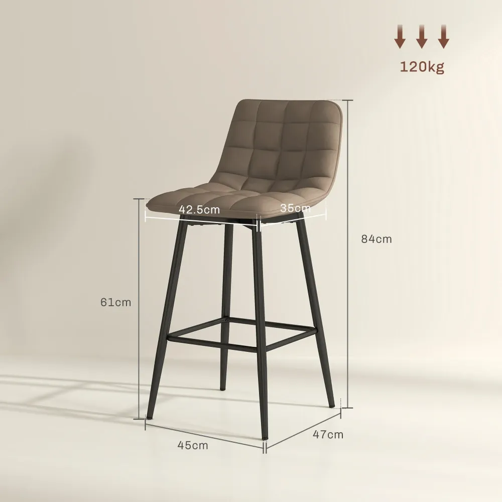 Set 2 Sgabelli da Cucina Stile Nordico 45x47x84 cm Tessuto Effetto Velluto e Metallo Marrone