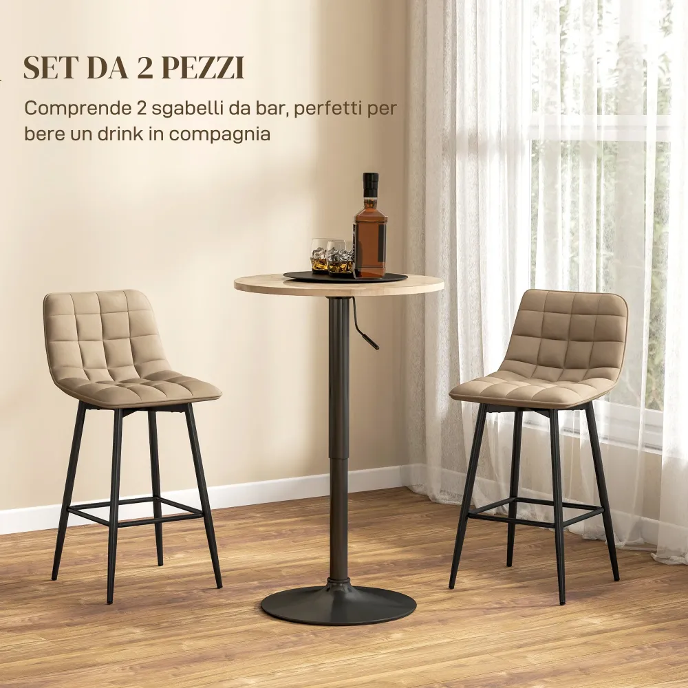 Set 2 Sgabelli da Cucina Stile Nordico 45x47x84 cm Tessuto Effetto Velluto e Metallo Marrone