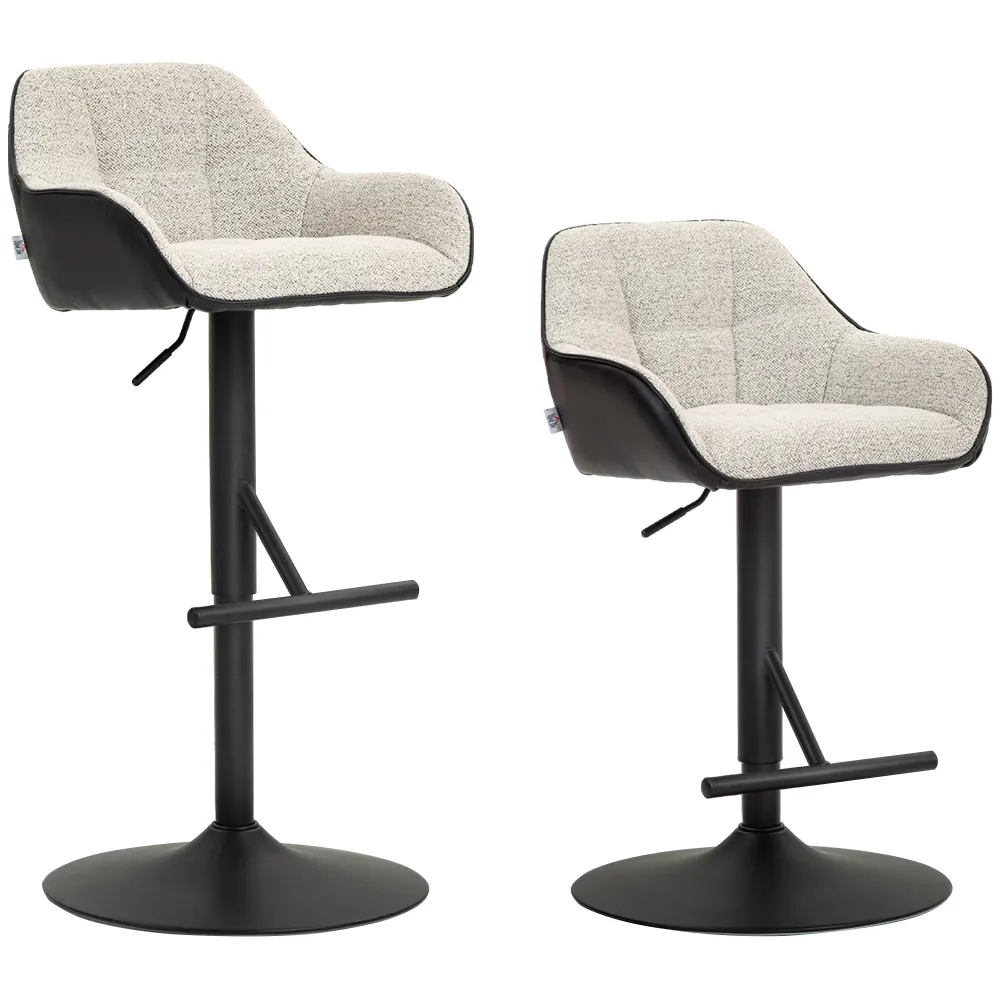 Set 2 Sgabelli Girevoli Imbottiti ad Altezza Regolabile con Schienale 52,5x53x86,5-108 cm Nero e Grigio Chiaro