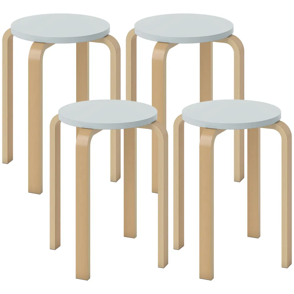 Set 4 Sgabelli Rotondi e Impilabili Ø40x45 cm Legno Grigio
