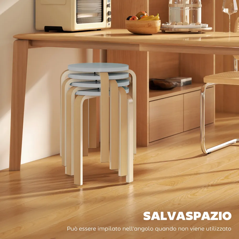 Set 4 Sgabelli Rotondi e Impilabili Ø40x45 cm Legno Grigio