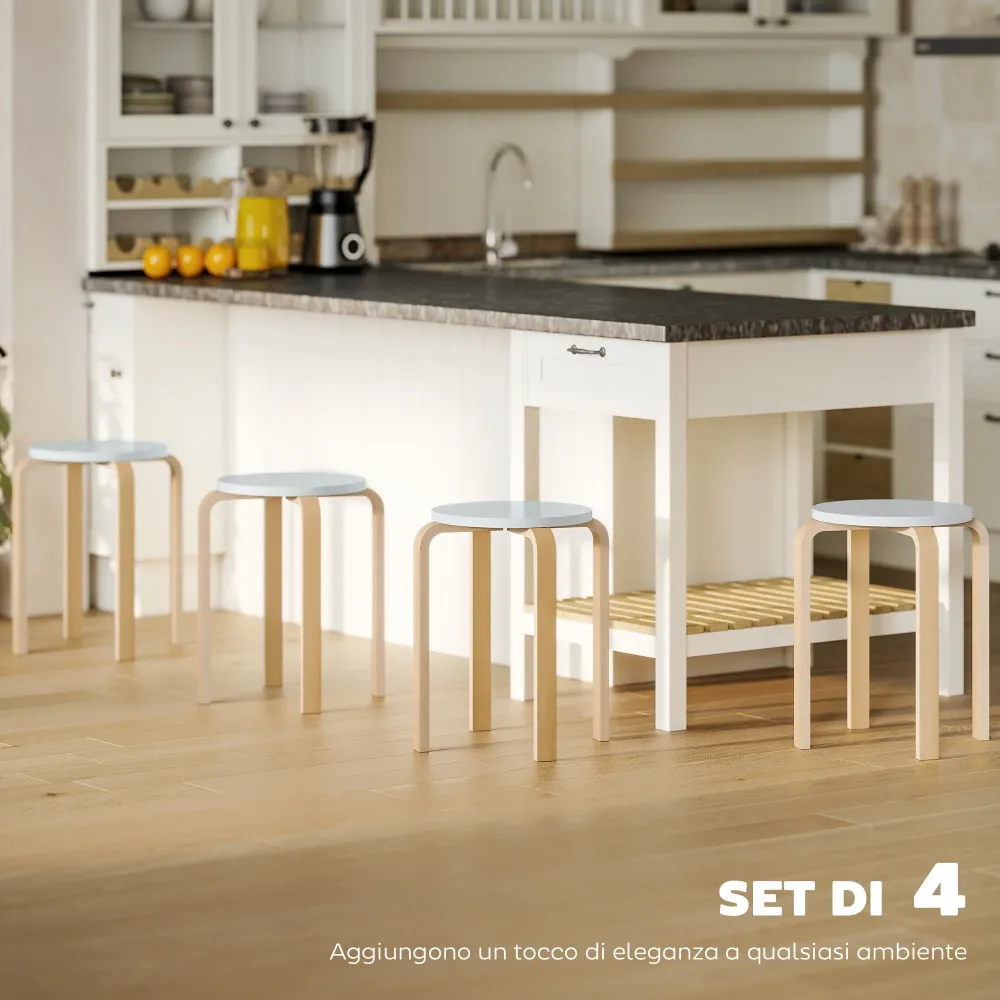 Set 4 Sgabelli Rotondi e Impilabili Ø40x45 cm Legno Grigio