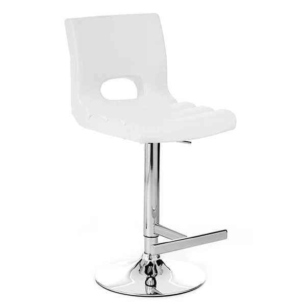 Set da 2 sgabello alto da bar seduta e schienale rivestiti similpelle bianco con base metallo
