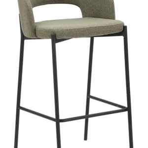 Set da 2 Sgabello alto con schienale tessuto verde gambe metallo cm 50x52x99h