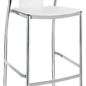 Set da 2 Sgabello alto fisso moderno da soggiorno acciaio ed ecopelle colore bianco cm 49x56x129h