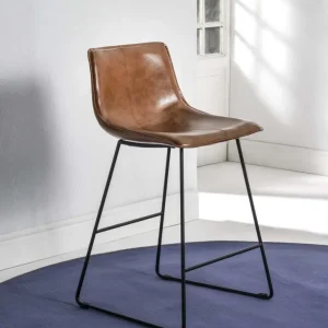 Set da 4 Sgabello alto industrial base slitta metallo scocca ecopelle cm 49x52x91h