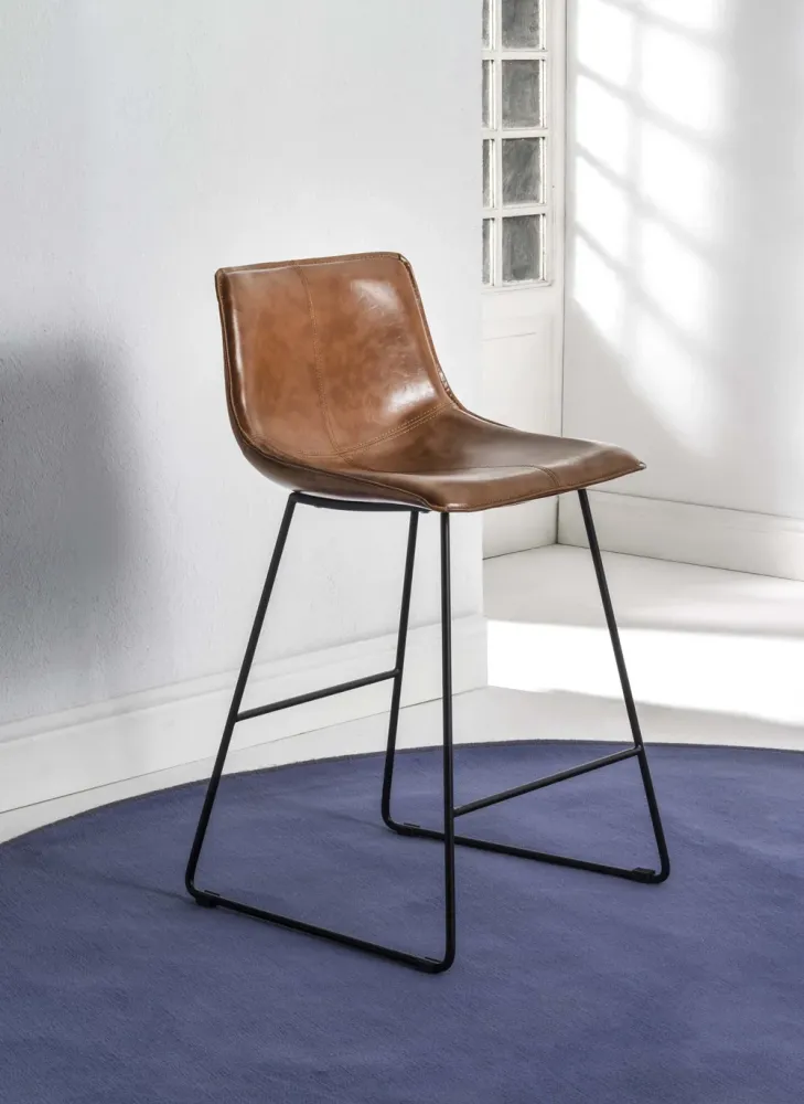 Set da 4 Sgabello alto industrial base slitta metallo scocca ecopelle cm 49x52x91h