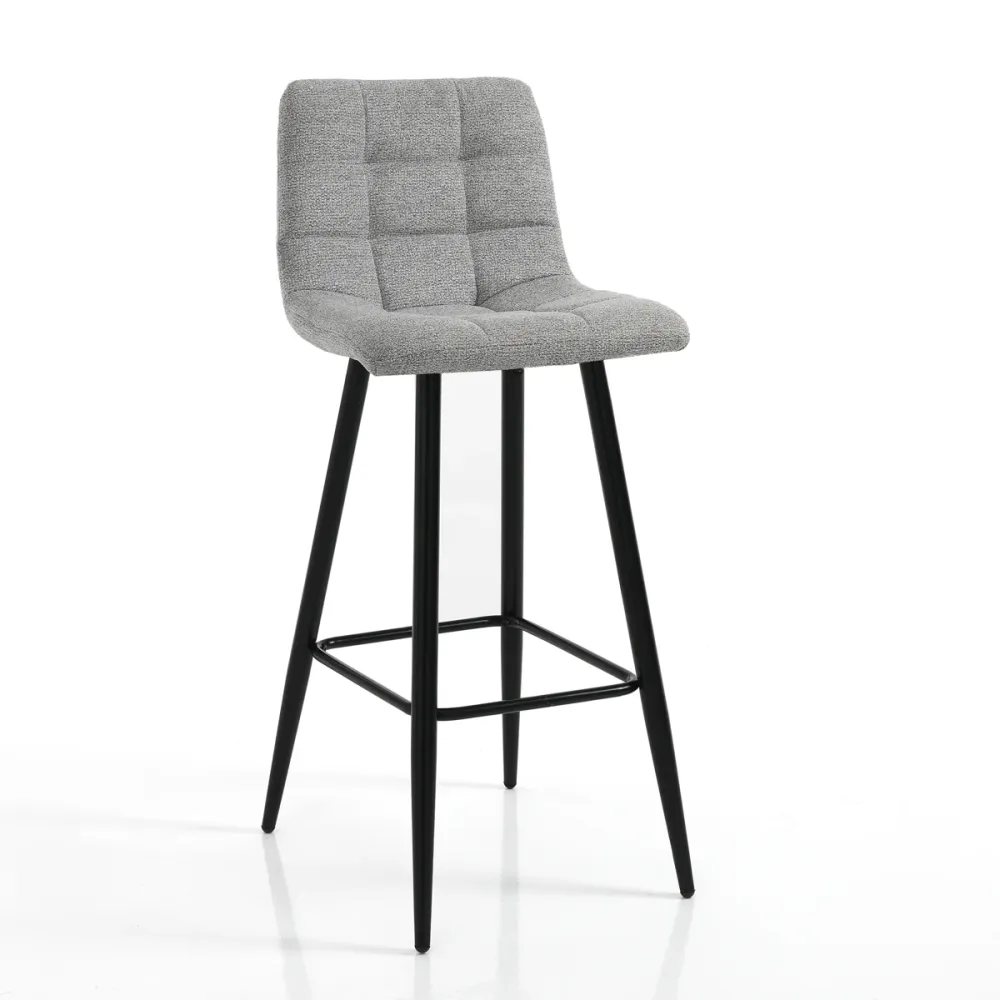 Set da 2 sgabello alto metallo colore nero scocca tessuto grigio cm 44x50x105h