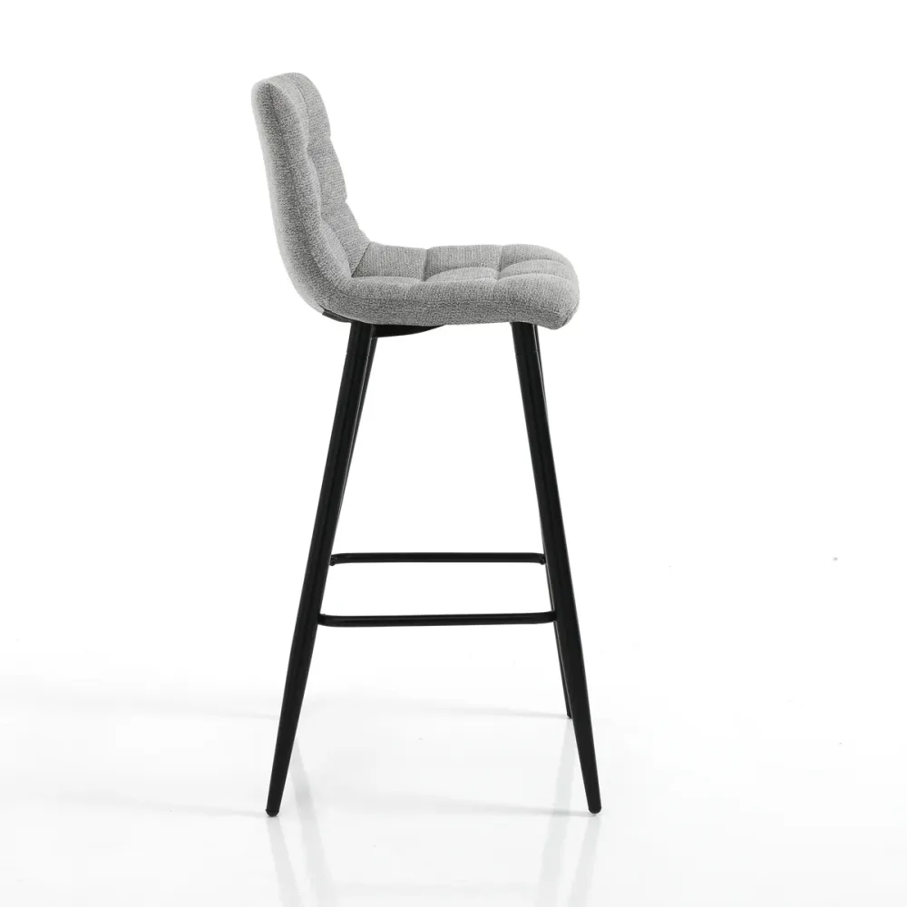 Set da 2 sgabello alto metallo colore nero scocca tessuto grigio cm 44x50x105h