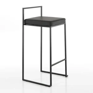 Set da 2 sgabello alto metallo con sedile ecopelle di colore nero cm 41x41x88h