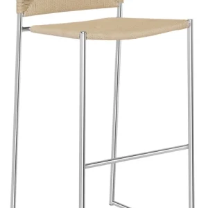 Set da 2 Sgabello alto struttura metallo cromato seduta e schienale impagliati cm 41x39x100h