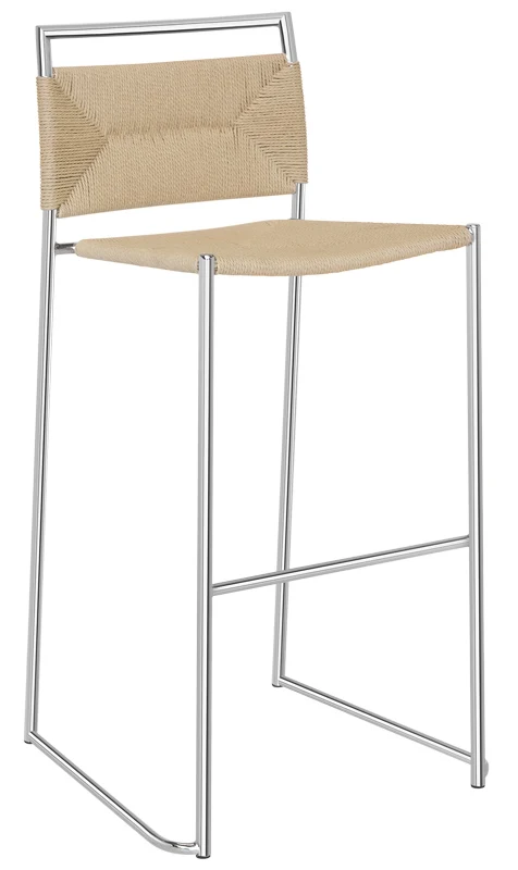 Set da 2 Sgabello alto struttura metallo cromato seduta e schienale impagliati cm 41x39x100h