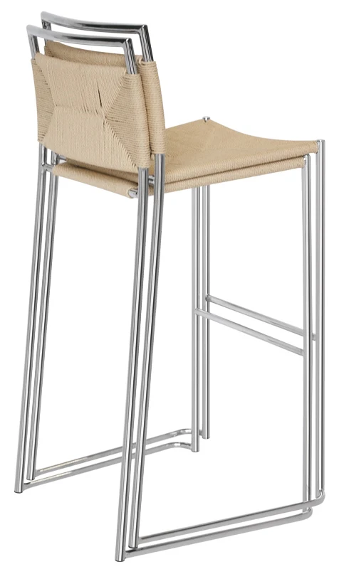 Set da 2 Sgabello alto struttura metallo cromato seduta e schienale impagliati cm 41x39x100h