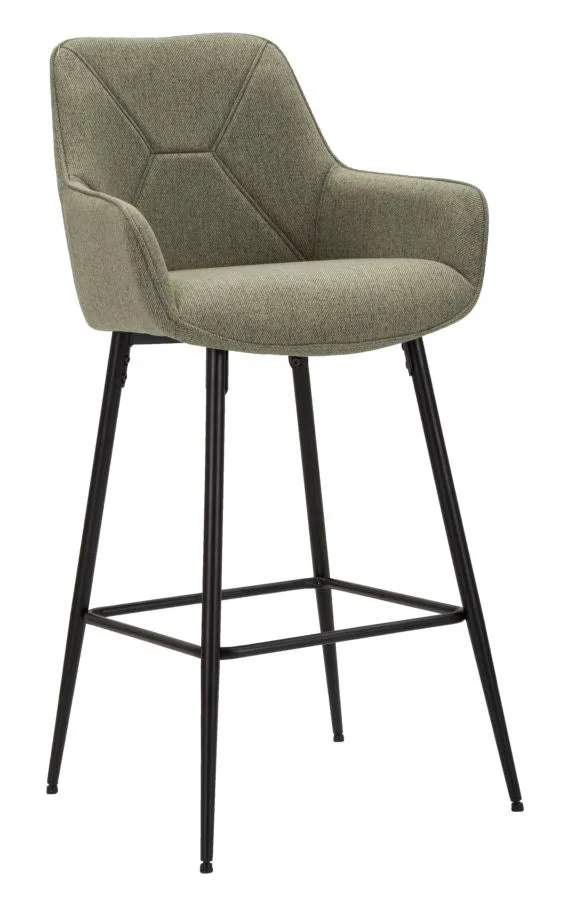 Set da 2 Sgabello alto tessuto verde base metallo nero cm 55x55x109h