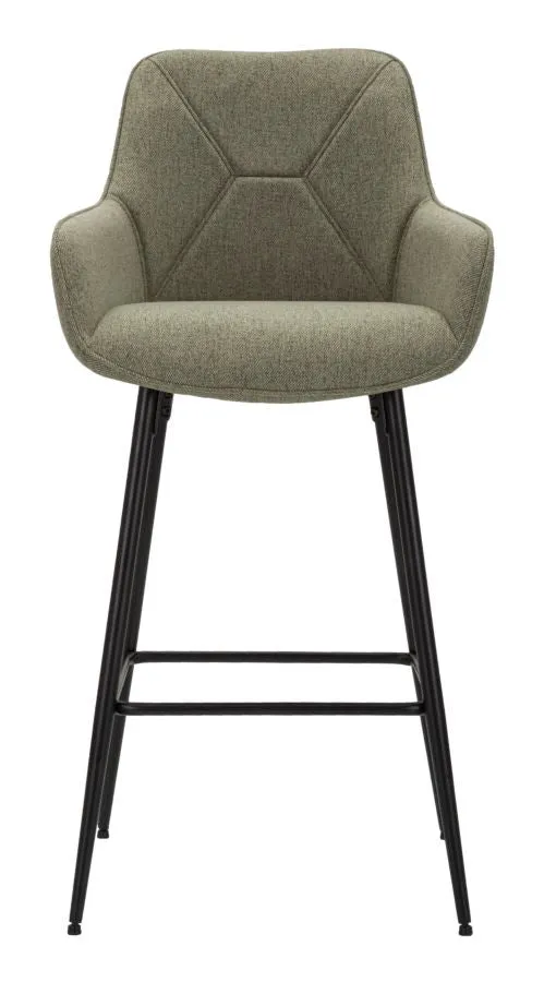 Set da 2 Sgabello alto tessuto verde base metallo nero cm 55x55x109h