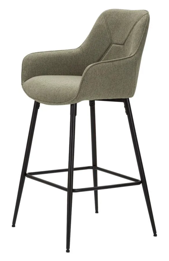 Set da 2 Sgabello alto tessuto verde base metallo nero cm 55x55x109h