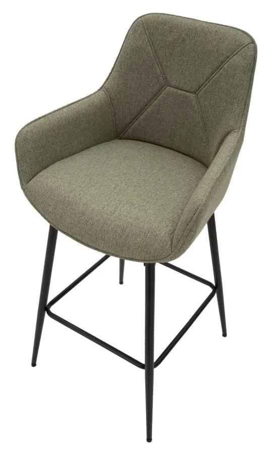 Set da 2 Sgabello alto tessuto verde base metallo nero cm 55x55x109h