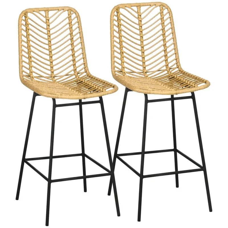 Set sgabello da bar rattan PE dal design boho con poggiapiedi beige e nero, 42,5x52x102 cm