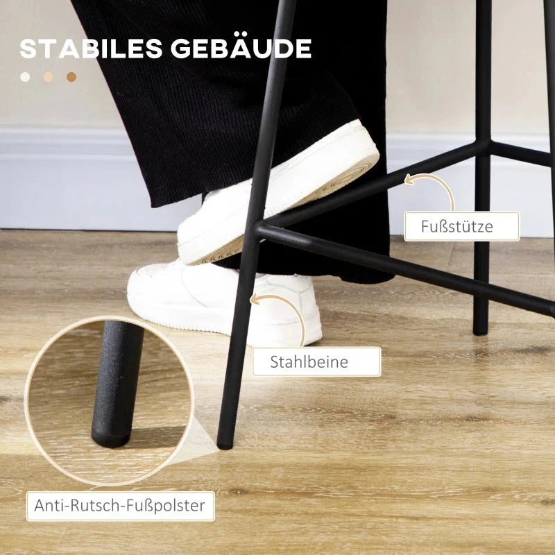 Set sgabello da bar rattan PE dal design boho con poggiapiedi beige e nero, 42,5x52x102 cm
