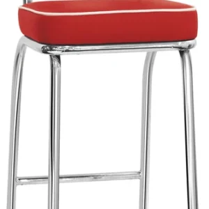 Set da 2 Sgabello moderno alto metallo cromato ed ecopelle colore rosso cm 39x37x110h