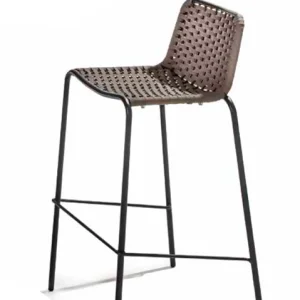Set da 4 Sgabello moderno alto struttura metallo scocca con intreccio cm 58x50x98h