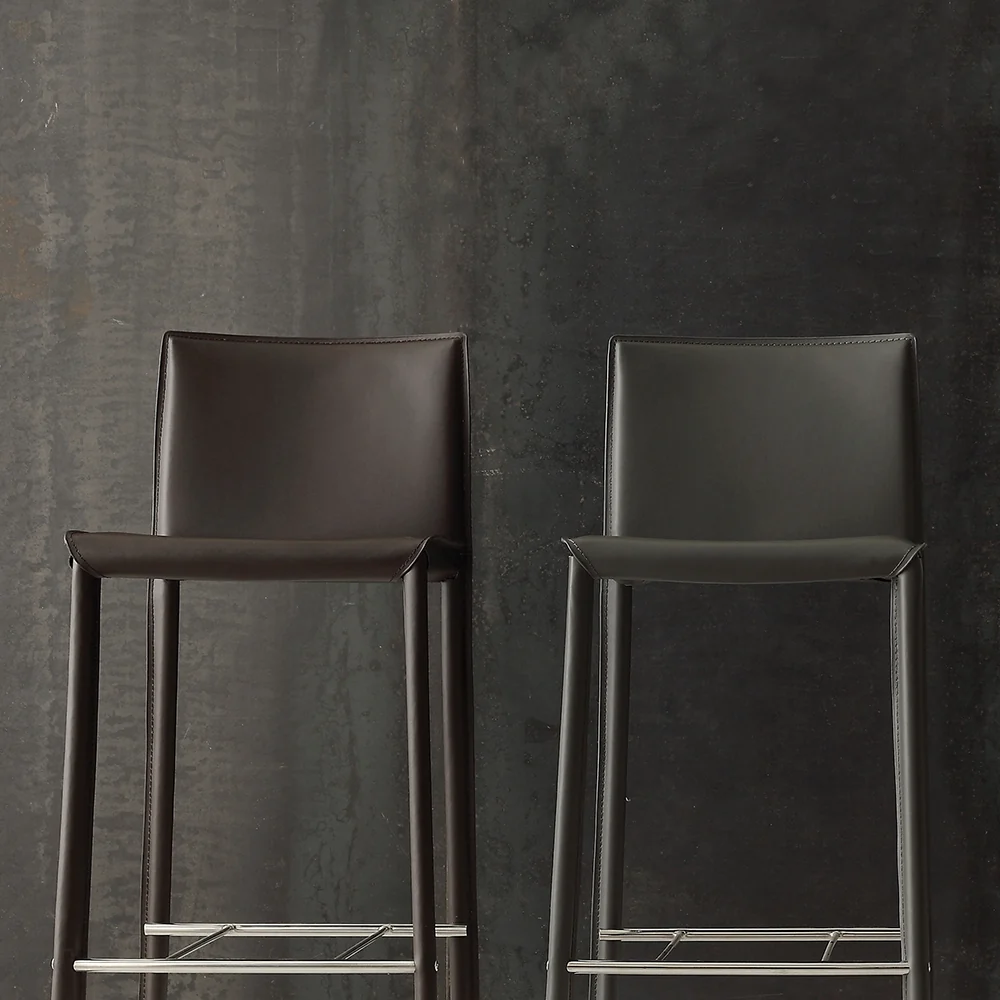 Set da 2 Sgabello moderno con schienale ecocuoio e metallo - colore tortora
