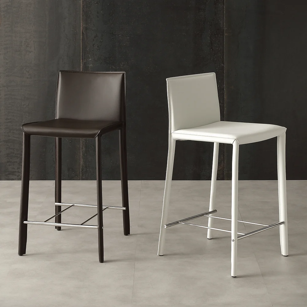 Set da 2 Sgabello moderno con schienale ecocuoio e metallo - colore tortora