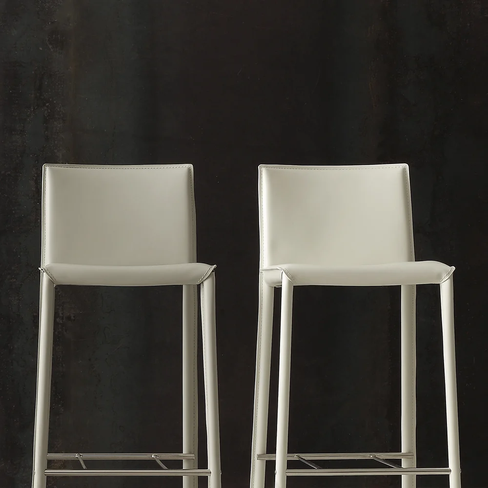 Set da 2 Sgabello moderno con schienale ecocuoio e metallo - colore tortora