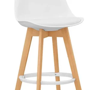 Set da 2 Sgabello moderno scocca polipropilene bianco e gambe legno di quercia cm 46x41x110h
