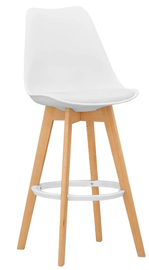 Set da 2 Sgabello moderno scocca polipropilene bianco e gambe legno di quercia cm 46x41x110h